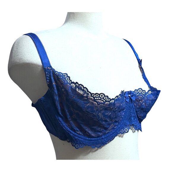 Fredericks of Hollywood NWT Sandie Demi Underwire Lace Bra Sz 42D Blue & Beige - Picture 6 of 15